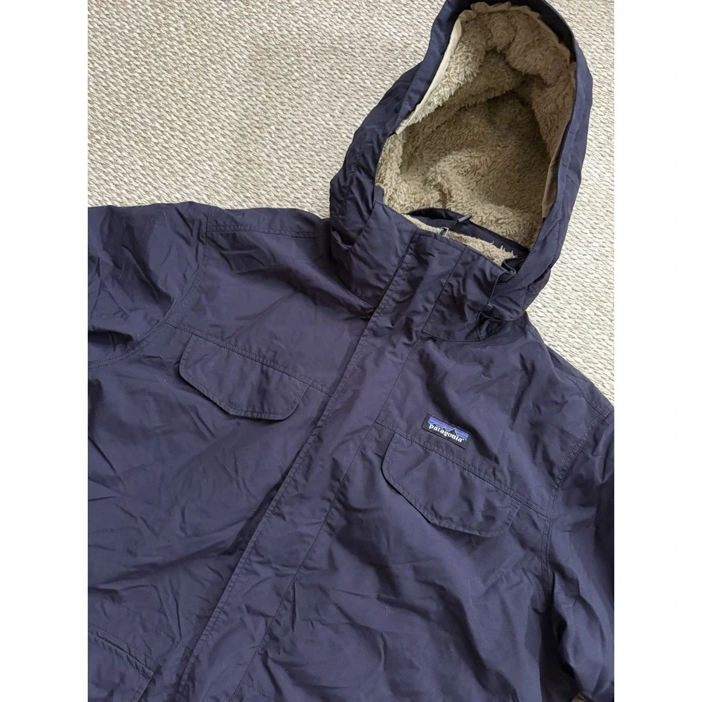 mens patagonia isthmus parka large Hoodie Navy Jacket Sherpa - Picture 3 of 10